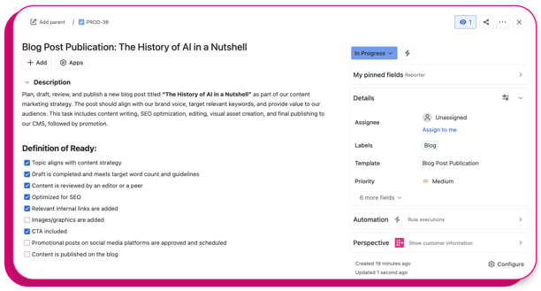 Checklists on sample Jira issue