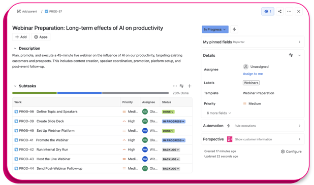 Subtasks on Jira issue