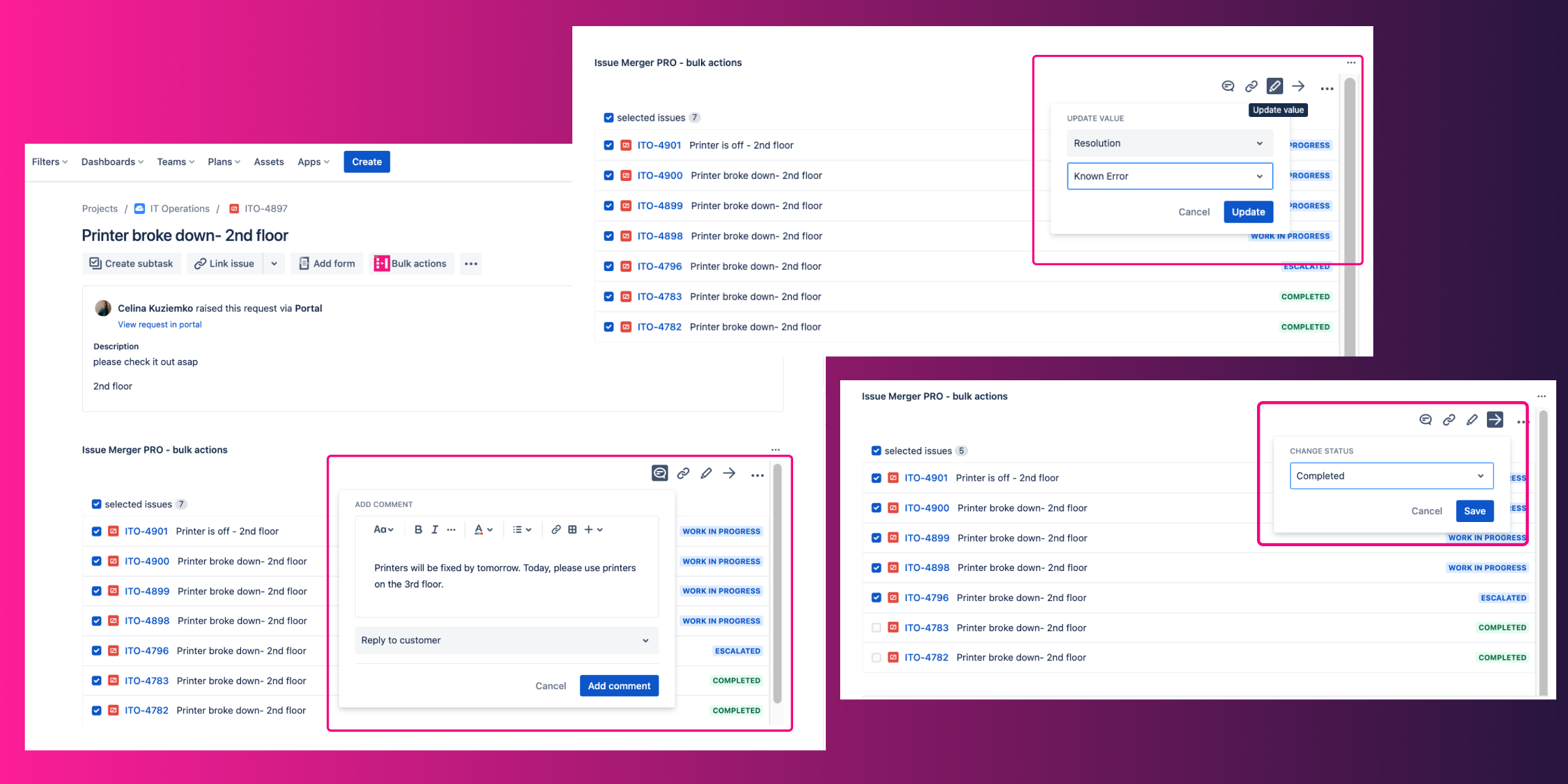 Bulk actions in use - Issue Merger