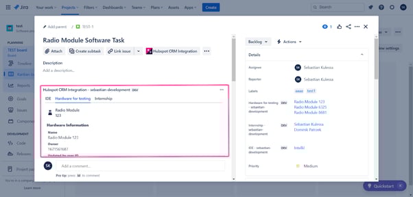 HubSpot on issue view