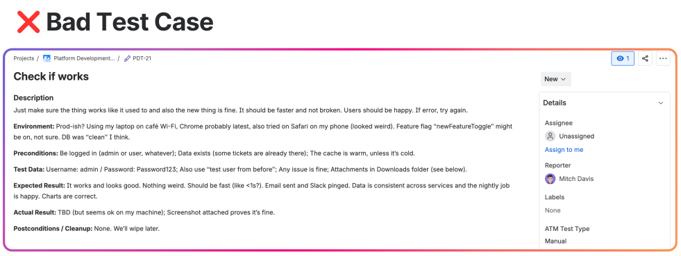 Bad Test Case Example