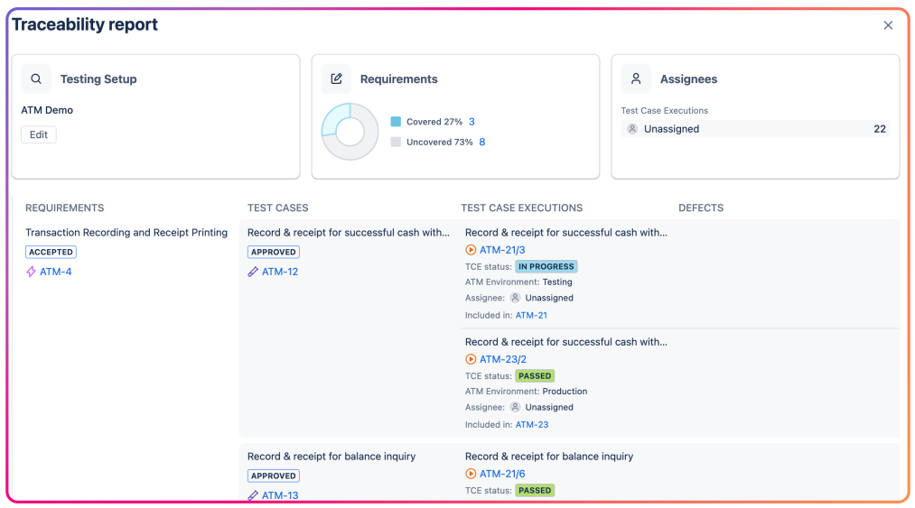 Traceability Report in ATM