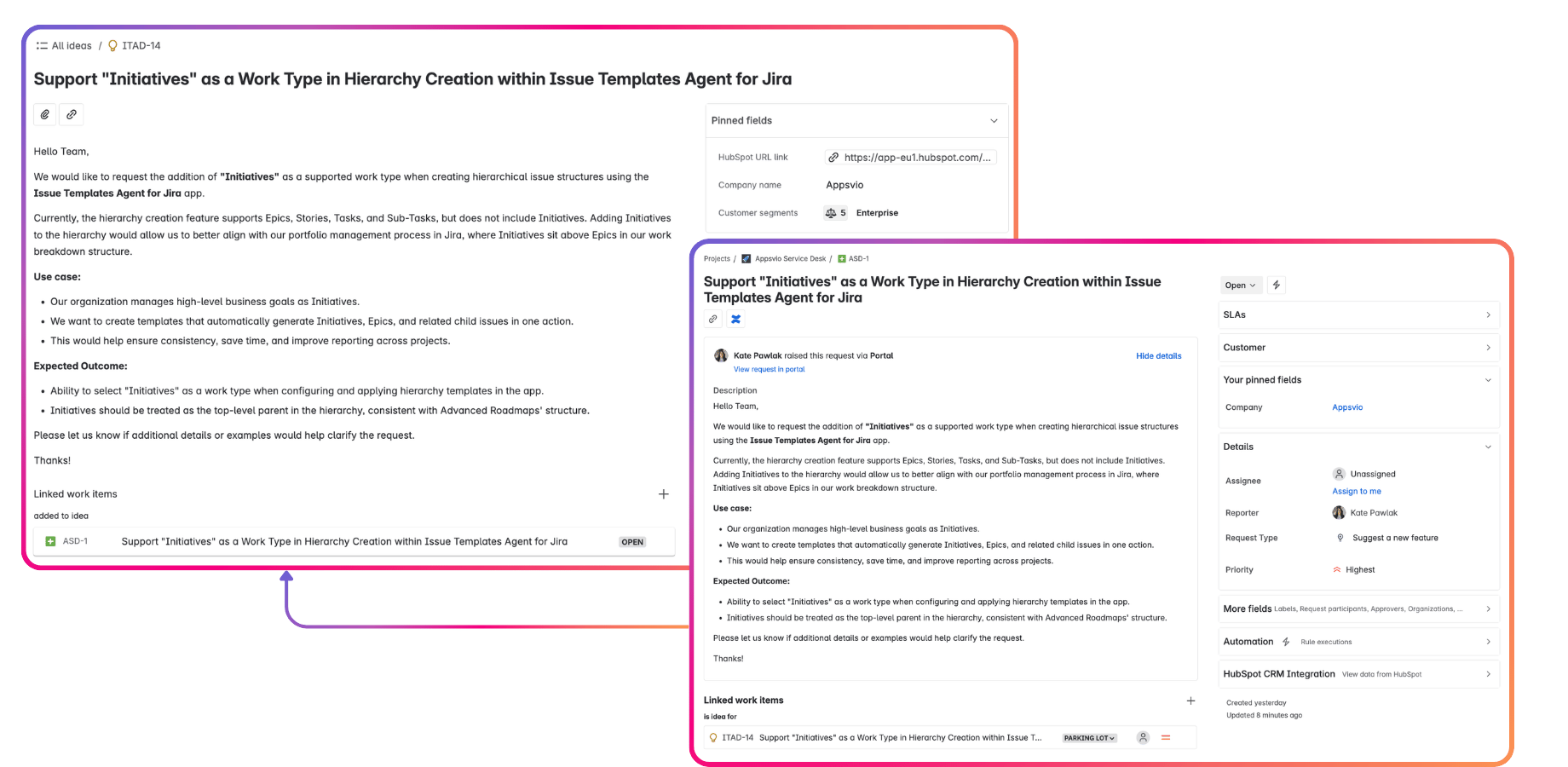 HubSpot Data in Jira Product Discovery - IDEA - Work Item view