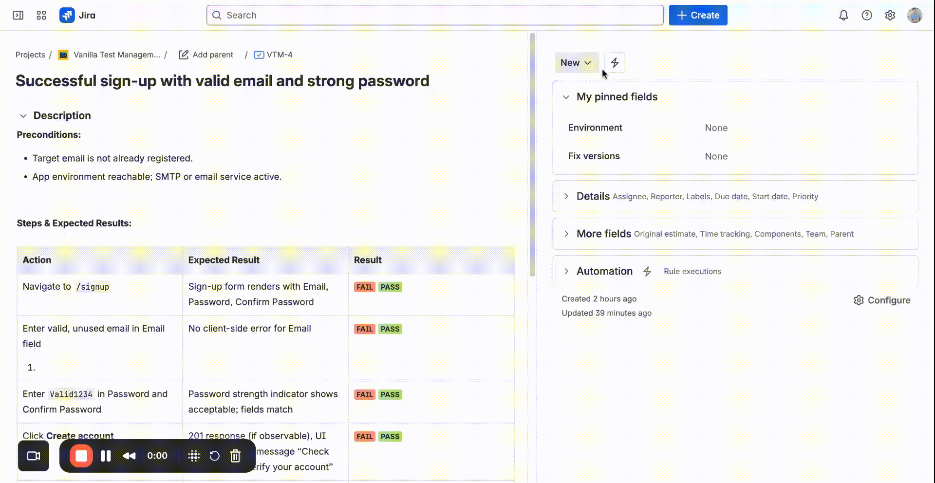 Automation rule to create test run