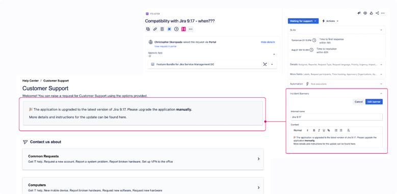 Incident banner in the issue